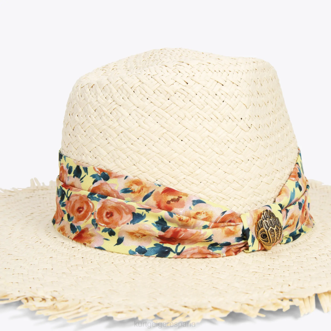 Kurt Geiger mujer sombrero fedora con banda de paja londres 2LPR460 | accesorios combinación beige